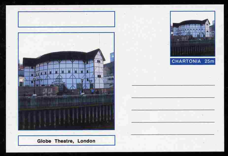 Chartonia (Fantasy) Landmarks - Globe Theatre, London postal stationery card unused and fine, stamps on tourism, stamps on theatres, stamps on london, stamps on shakespeare