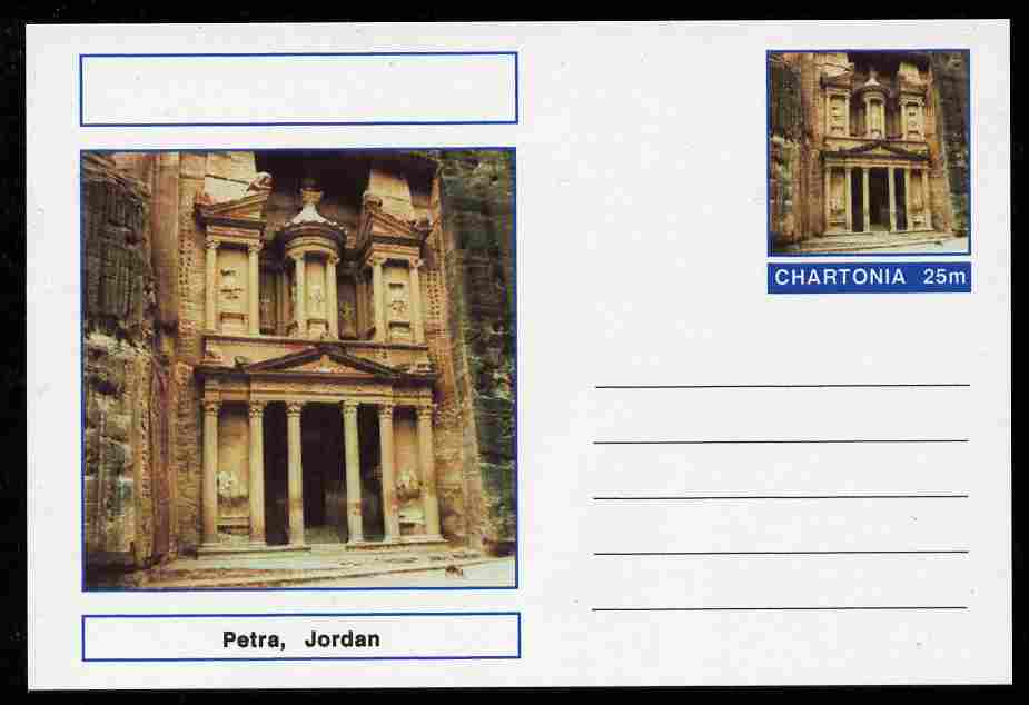 Chartonia (Fantasy) Landmarks - Petra, Jordan postal stationery card unused and fine, stamps on tourism, stamps on monuments