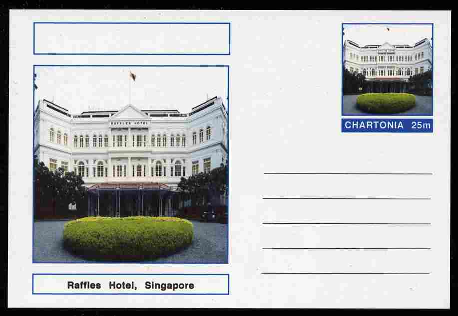 Chartonia (Fantasy) Landmarks - Raffles Hotel, Singapore postal stationery card unused and fine, stamps on tourism, stamps on 