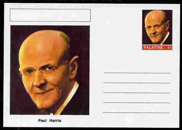 Palatine (Fantasy) Personalities - Paul Harris (Rotary Int) postal stationery card unused and fine, stamps on personalities, stamps on rotary
