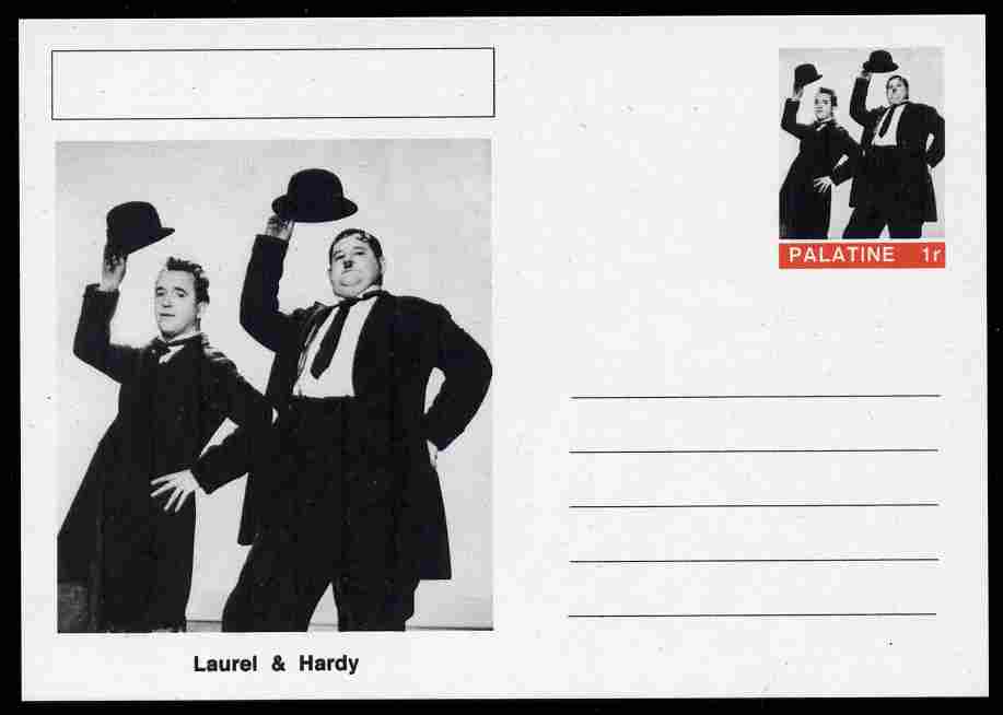 Palatine (Fantasy) Personalities - Laurel & Hardy (Comedy Duo) postal stationery card unused and fine, stamps on personalities, stamps on comedy, stamps on films, stamps on cinema, stamps on movies, stamps on laurel, stamps on hardy, stamps on 