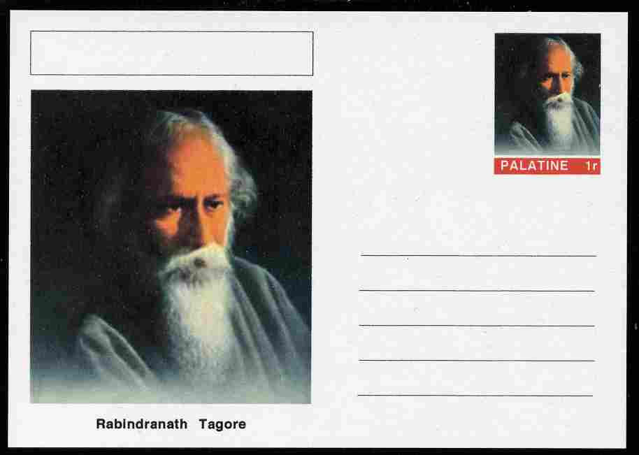Palatine (Fantasy) Personalities - Rabindranath Tagore (literature) postal stationery card unused and fine, stamps on personalities, stamps on literature
