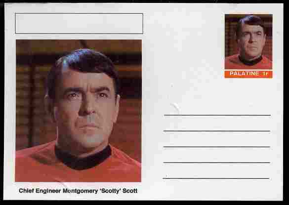 Palatine (Fantasy) Star Trek - Chief Engineer Montgomery Scotty Scott postal stationery card unused and fine, stamps on personalities, stamps on  tv , stamps on space