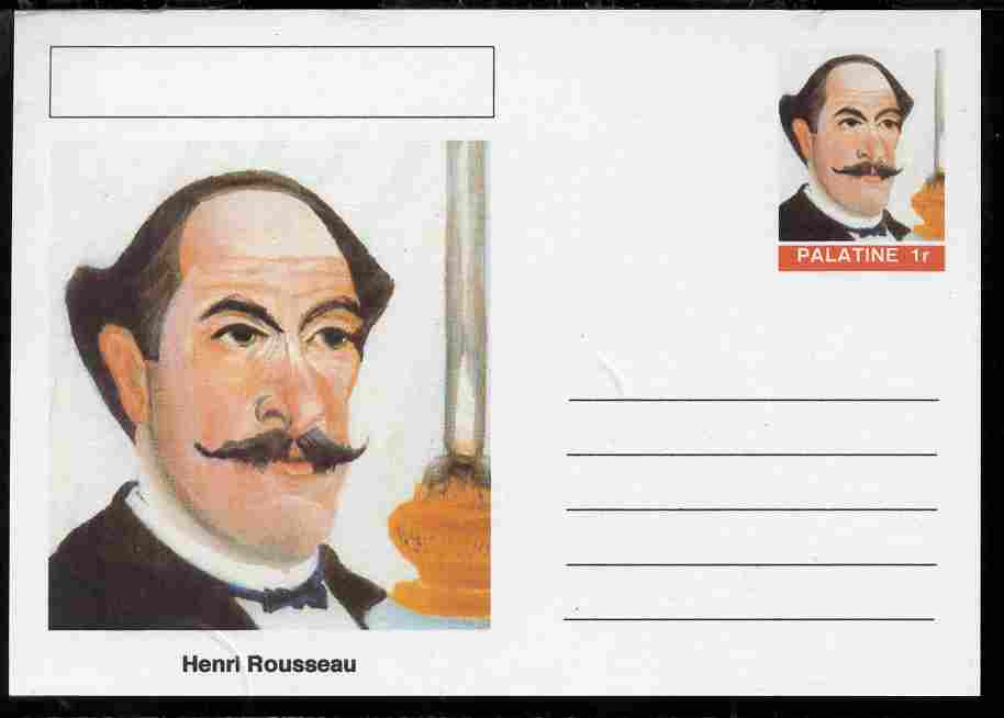 Palatine (Fantasy) Personalities - Henri Rousseau postal stationery card unused and fine, stamps on personalities, stamps on arts, stamps on rousseau