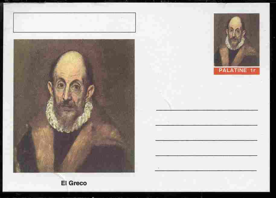 Palatine (Fantasy) Personalities - El Greco postal stationery card unused and fine, stamps on personalities, stamps on arts, stamps on el greco