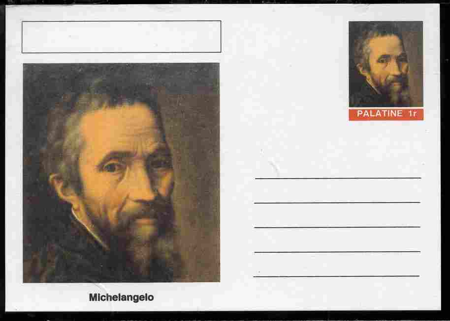 Palatine (Fantasy) Personalities - Michelangelo postal stationery card unused and fine, stamps on personalities, stamps on arts, stamps on michelangelo