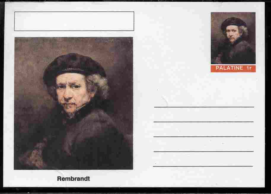 Palatine (Fantasy) Personalities - Rembrandt postal stationery card unused and fine, stamps on personalities, stamps on arts, stamps on rembrandt