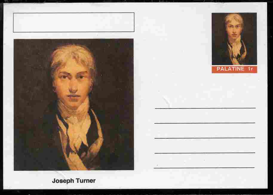 Palatine (Fantasy) Personalities - Joseph Turner postal stationery card unused and fine, stamps on personalities, stamps on arts, stamps on turner