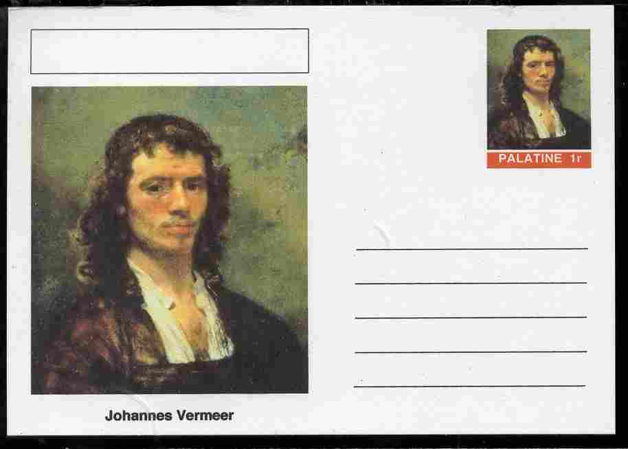 Palatine (Fantasy) Personalities - Johannes Vermeer postal stationery card unused and fine, stamps on personalities, stamps on arts, stamps on vermeer