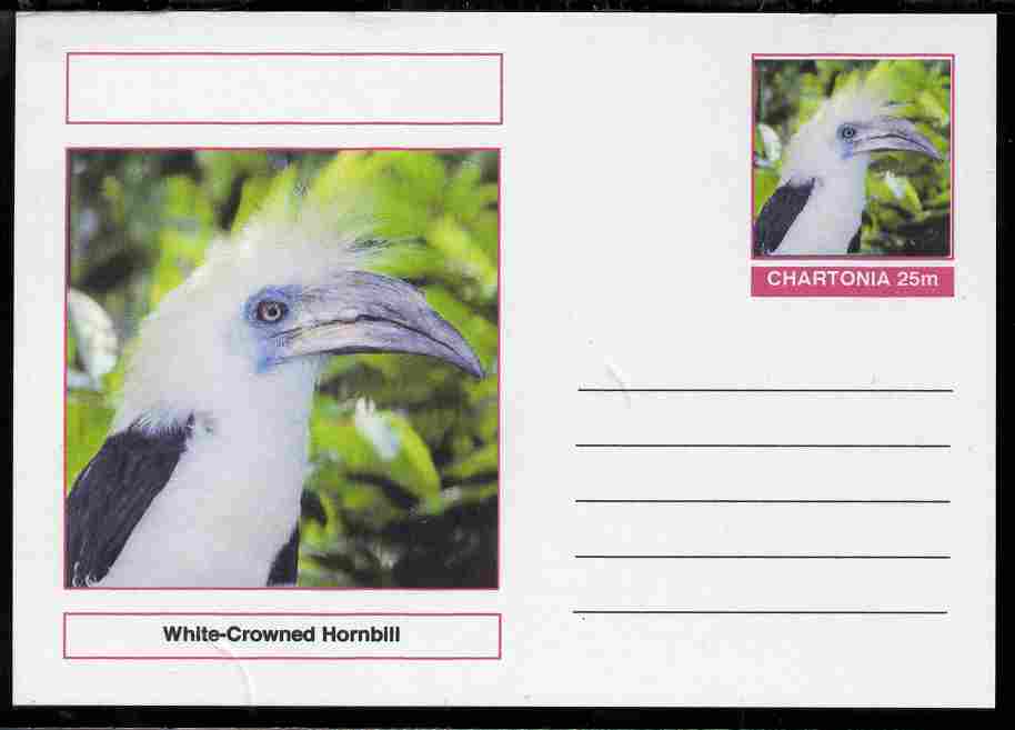 Chartonia (Fantasy) Birds - White-Crowned Hornbill postal stationery card unused and fine, stamps on , stamps on  stamps on birds, stamps on  stamps on hornbills