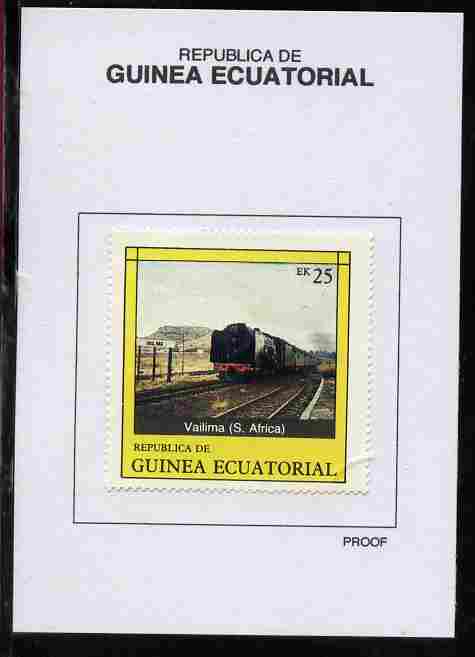 Equatorial Guinea 1977 Locomotives 25EK Vailima (S Africa) proof in issued colours mounted on small card - as Michel 1149, stamps on railways