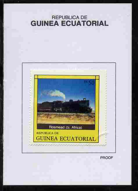 Equatorial Guinea 1977 Locomotives 50EK Rosmead (S Africa) proof in issued colours mounted on small card - as Michel 1150, stamps on railways