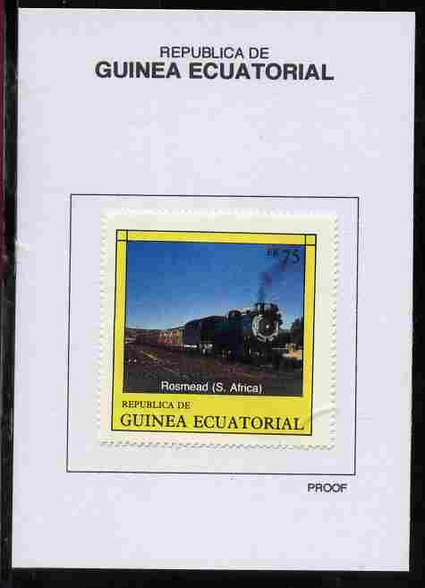 Equatorial Guinea 1977 Locomotives 75EK Rosmead (S Africa) proof in issued colours mounted on small card - as Michel 1151, stamps on railways