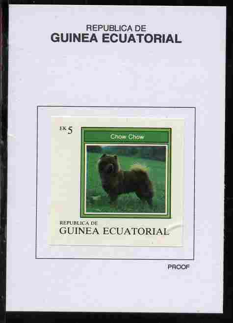 Equatorial Guinea 1977 Dogs 5EK Chow Chow proof in issued colours mounted on small card - as Michel 1131, stamps on dogs, stamps on chow