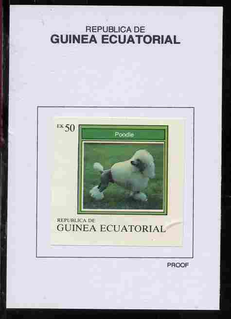Equatorial Guinea 1977 Dogs 50EK Poodle proof in issued colours mounted on small card - as Michel 1134, stamps on dogs, stamps on poodle