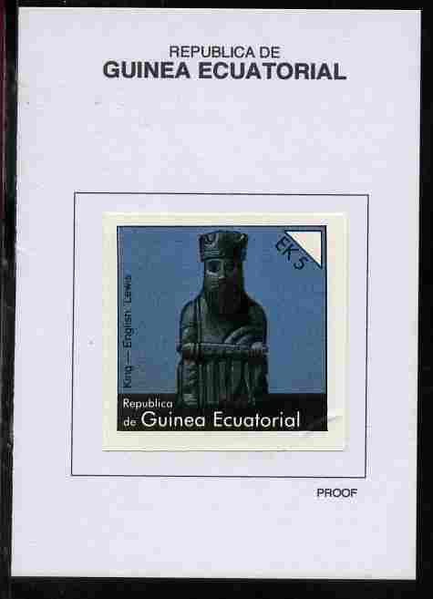 Equatorial Guinea 1976 Chessmen 5EK King (English Lewis) proof in issued colours mounted on small card - as Michel 958, stamps on chess