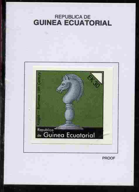 Equatorial Guinea 1976 Chessmen 30EK Knight (Burmese 19th Century) proof in issued colours mounted on small card - as Michel 961, stamps on , stamps on  stamps on chess