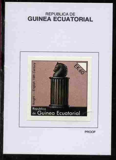 Equatorial Guinea 1976 Chessmen 60EK Knight (English 19th Century) proof in issued colours mounted on small card - as Michel 962, stamps on chess