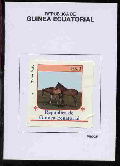 Equatorial Guinea 1976 Horses 3EK Nonius Foals proof in issued colours mounted on small card - as Michel 806, stamps on horses