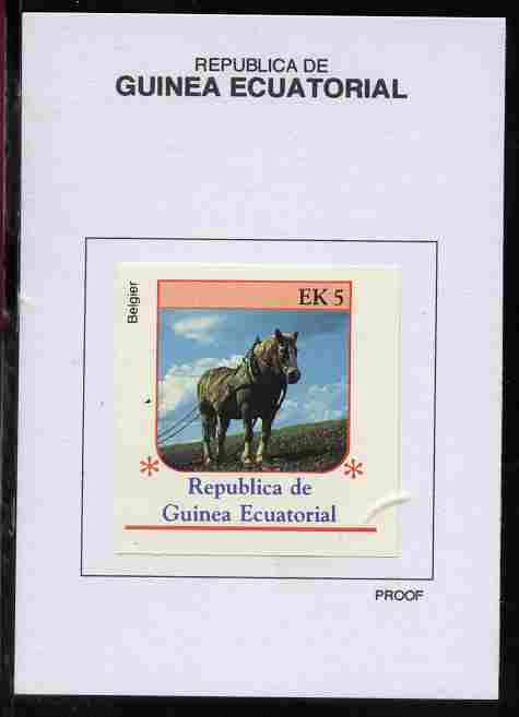 Equatorial Guinea 1976 Horses 5EK Belgier proof in issued colours mounted on small card - as Michel 807, stamps on horses
