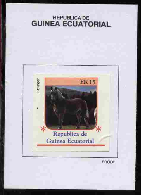 Equatorial Guinea 1976 Horses 15EK Haflinger proof in issued colours mounted on small card - as Michel 809, stamps on horses