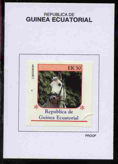 Equatorial Guinea 1976 Horses 30EK Lipizzaner proof in issued colours mounted on small card - as Michel 810, stamps on horses