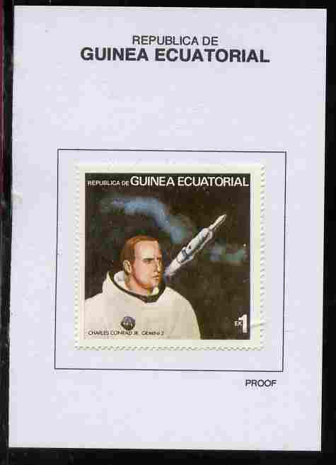 Equatorial Guinea 1978 USA Astronauts 1EK Charles Conrad proof in issued colours mounted on small card - as Michel 1411, stamps on space, stamps on personalities