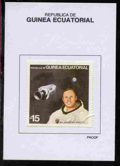Equatorial Guinea 1978 USA Astronauts 15EK Neil Armstrong proof in issued colours mounted on small card - as Michel 1415, stamps on space, stamps on personalities