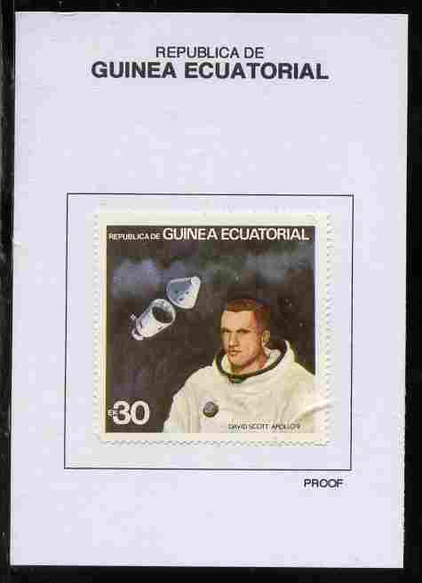 Equatorial Guinea 1978 USA Astronauts 30EK David Scott proof in issued colours mounted on small card - as Michel 1416, stamps on space, stamps on personalities