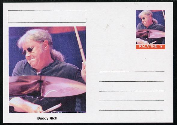 Palatine (Fantasy) Personalities - Buddy Rich postal stationery card unused and fine, stamps on personalities, stamps on music, stamps on jazz, stamps on drums