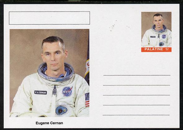 Palatine (Fantasy) Personalities - Eugene Cernan (astronaut) postal stationery card unused and fine, stamps on personalities, stamps on space, stamps on apollo