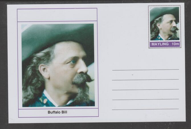 Mayling (Fantasy) Wild West - Buffalo Bill glossy postal stationery card unused and fine, stamps on personalities, stamps on wild west