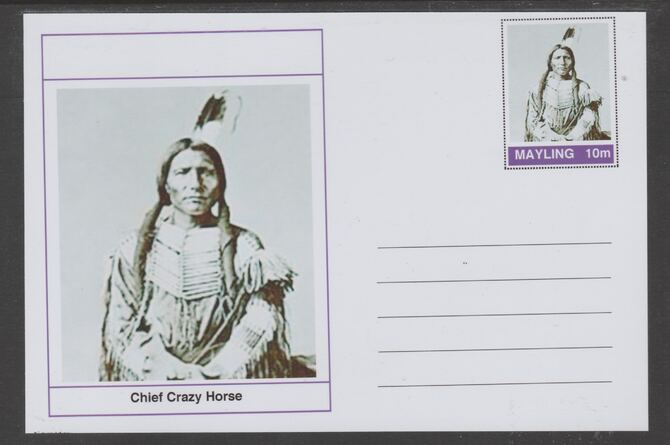 Mayling (Fantasy) Wild West - Chief Crazy Horse glossy postal stationery card unused and fine, stamps on personalities, stamps on wild west