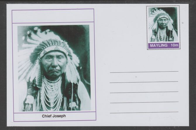 Mayling (Fantasy) Wild West - Chief Joseph glossy postal stationery card unused and fine, stamps on personalities, stamps on wild west