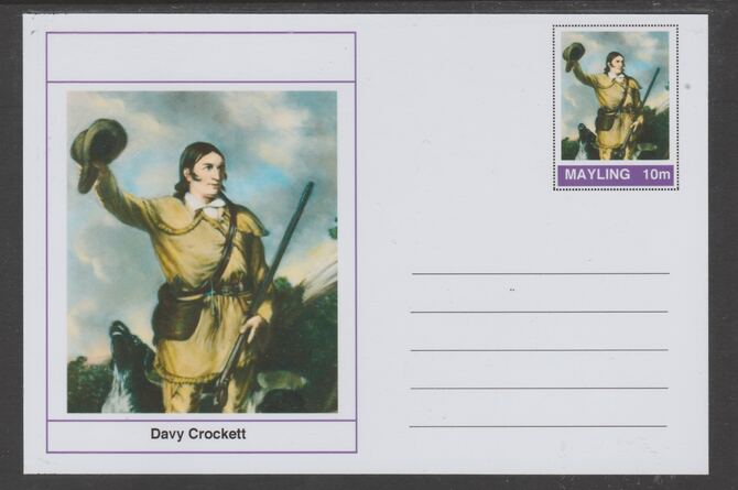 Mayling (Fantasy) Wild West - Davy Crockett glossy postal stationery card unused and fine, stamps on personalities, stamps on wild west
