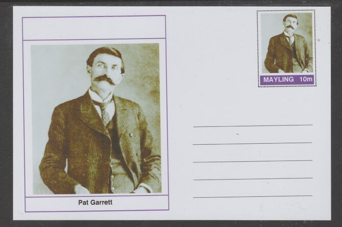 Mayling (Fantasy) Wild West - Pat Garrett glossy postal stationery card unused and fine, stamps on personalities, stamps on wild west