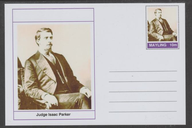 Mayling (Fantasy) Wild West - Judge Isaac Parker glossy postal stationery card unused and fine, stamps on personalities, stamps on wild west