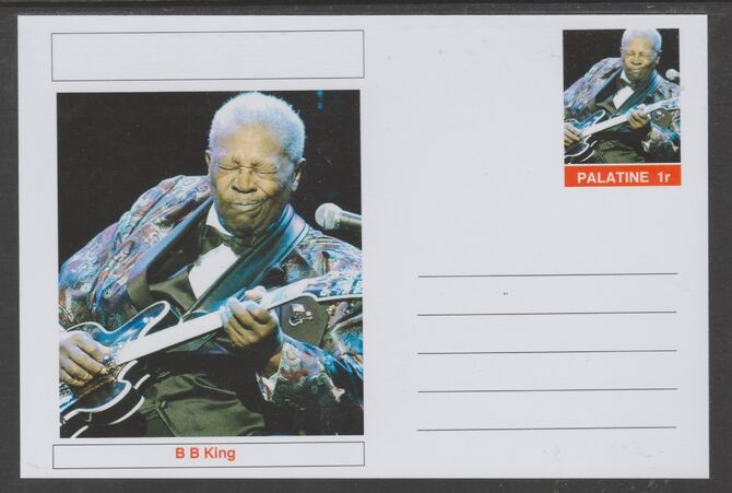 Palatine (Fantasy) Personalities - B B King glossy postal stationery card unused and fine, stamps on personalities, stamps on music, stamps on blues
