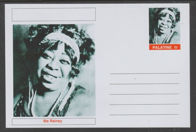 Palatine (Fantasy) Personalities - Ma Rainey glossy postal stationery card unused and fine, stamps on , stamps on  stamps on personalities, stamps on  stamps on music, stamps on  stamps on blues