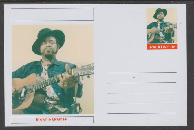 Palatine (Fantasy) Personalities - Brownie McGhee glossy postal stationery card unused and fine, stamps on personalities, stamps on music, stamps on blues