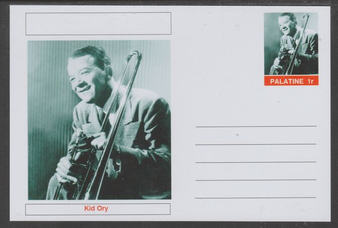 Palatine (Fantasy) Personalities - Kid Ory glossy postal stationery card unused and fine, stamps on , stamps on  stamps on personalities, stamps on  stamps on music, stamps on  stamps on jazz