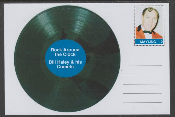 Mayling (Fantasy) Greatest Hits - Bill Haley & his Comets - Rock Around the Clock - glossy postal stationery card unused and fine, stamps on personalities, stamps on music, stamps on pops, stamps on rock, stamps on 