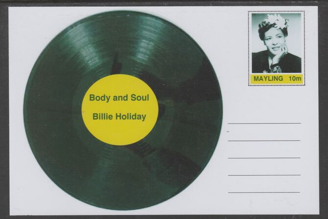 Mayling (Fantasy) Greatest Hits - Billie Holiday - Body and Soul - glossy postal stationery card unused and fine, stamps on personalities, stamps on music, stamps on pops, stamps on 