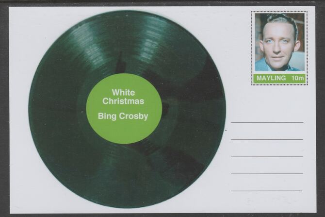 Mayling (Fantasy) Greatest Hits - Bing Crosby - White Christmas - glossy postal stationery card unused and fine, stamps on personalities, stamps on music, stamps on pops, stamps on 