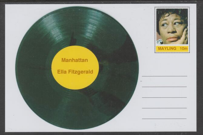 Mayling (Fantasy) Greatest Hits - Ella Fitzgerald - Manhattan - glossy postal stationery card unused and fine, stamps on personalities, stamps on music, stamps on pops, stamps on rock, stamps on 