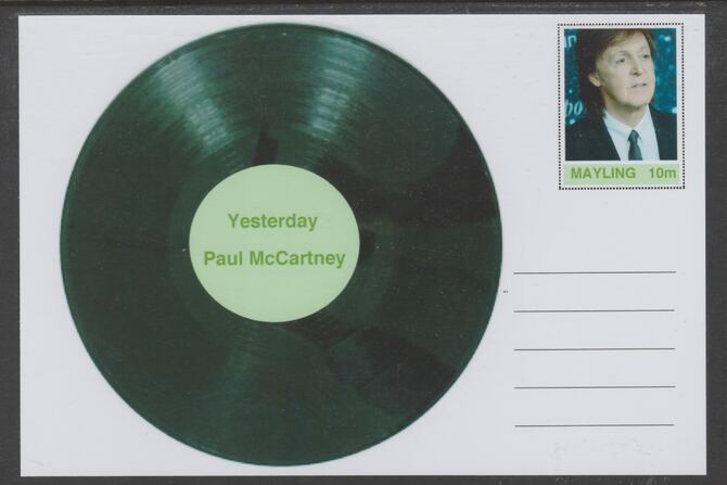 Mayling (Fantasy) Greatest Hits - Paul McCartney - Yesterday - glossy postal stationery card unused and fine, stamps on personalities, stamps on music, stamps on pops, stamps on rock, stamps on 