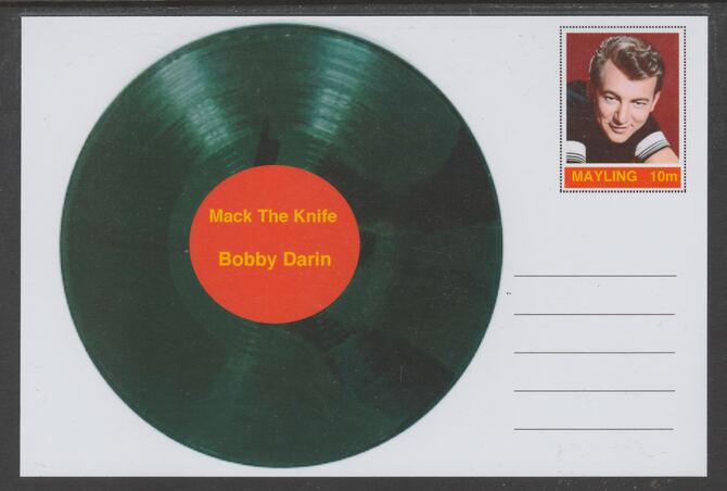 Mayling (Fantasy) Greatest Hits - Bobby Darin - Mack the Knife - glossy postal stationery card unused and fine, stamps on personalities, stamps on music, stamps on pops, stamps on 