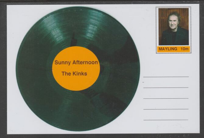Mayling (Fantasy) Greatest Hits - The Kinks - Sunny Afternoon - glossy postal stationery card unused and fine, stamps on personalities, stamps on music, stamps on pops, stamps on 
