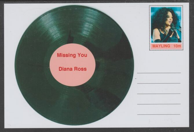Mayling (Fantasy) Greatest Hits - Diana Ross - Missing You - glossy postal stationery card unused and fine, stamps on personalities, stamps on music, stamps on pops, stamps on 