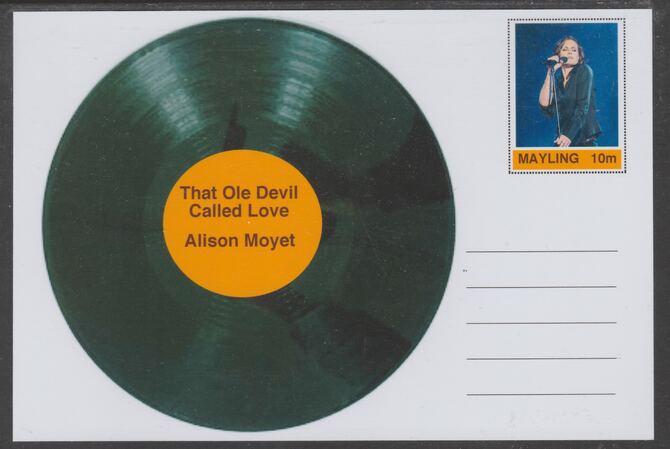 Mayling (Fantasy) Greatest Hits - Alison Moyet - That Ole Devil Called Love - glossy postal stationery card unused and fine, stamps on , stamps on  stamps on personalities, stamps on  stamps on music, stamps on  stamps on pops, stamps on  stamps on 